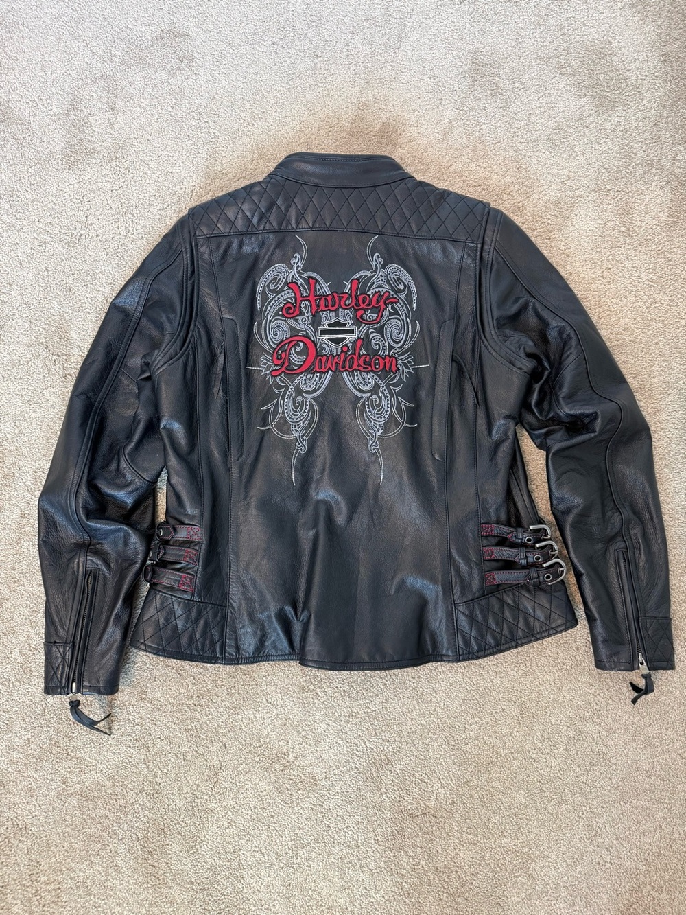 Harley-Davidson Women’s Genuine Leather Riding Jacket Removable Liner Black XL